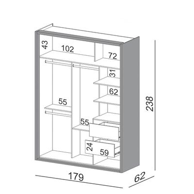 Guarda Roupa Solteiro 179cm 2 Portas De Correr 100% Mdf Tw601 Freijó/off White - Dalla Costa