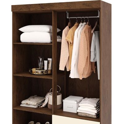 Guarda Roupa Solteiro 103cm Com Espelho Ideal Imbuia/champanhe - Vila Rica