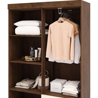 Guarda Roupa Solteiro 103cm Com Espelho Ideal Imbuia/champanhe - Vila Rica