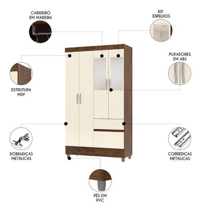 Guarda Roupa Solteiro 103cm Com Espelho Ideal Imbuia/champanhe - Vila Rica