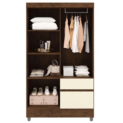 Guarda Roupa Solteiro 103cm Com Espelho Ideal Imbuia/champanhe - Vila Rica