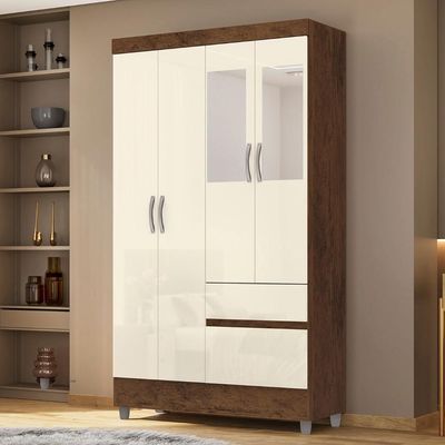 Guarda Roupa Solteiro 103cm Com Espelho Ideal Imbuia/champanhe - Vila Rica