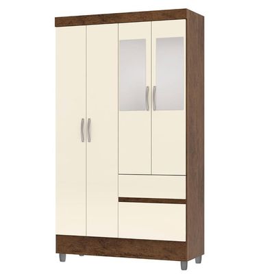 Guarda Roupa Solteiro 103cm Com Espelho Ideal Imbuia/champanhe - Vila Rica