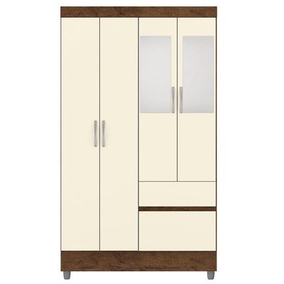 Guarda Roupa Solteiro 103cm Com Espelho Ideal Imbuia/champanhe - Vila Rica