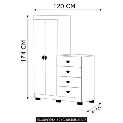Guarda Roupa Cômoda 4 Gavetas 120cm Cristal Fendi - Vila Rica