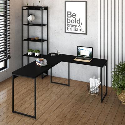 Mesa Em L Dynamica Diretor 150x140x75cm Preto ônix Estrutura preta