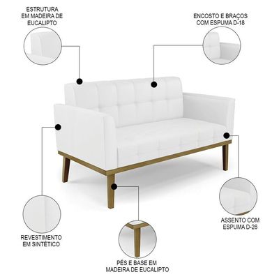 Sofá Namoradeira E 1 Poltrona Base Madeira Castanho Ana Sintético Branco - Ibiza