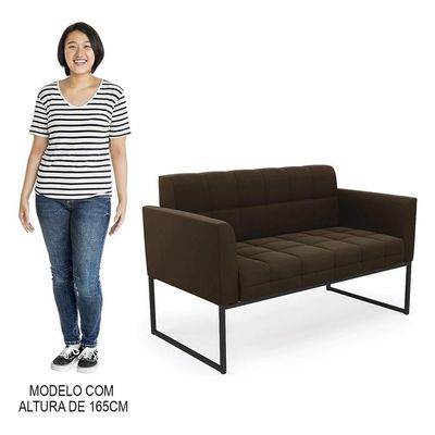 Sofá Namoradeira Base Industrial Preto Ana Suede Marrom - Ibiza