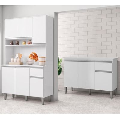 Cozinha Compacta Márcia E Balcão Gabinete Com Tampo Tatiane 120cm Branco - Ajl Móveis