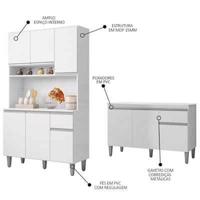 Cozinha Compacta Márcia E Balcão Gabinete Com Tampo Tatiane 120cm Branco - Ajl Móveis