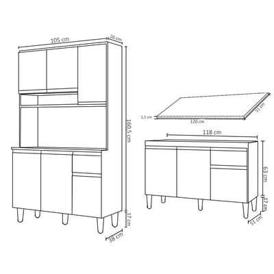 Cozinha Compacta Márcia E Balcão Gabinete Com Tampo Tatiane 120cm Branco - Ajl Móveis