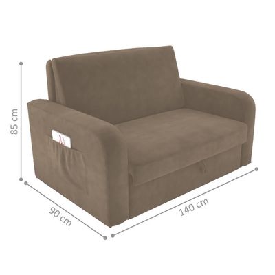 Sofá Cama Com Baú 2 Lugares Harry Veludo Cappuccino