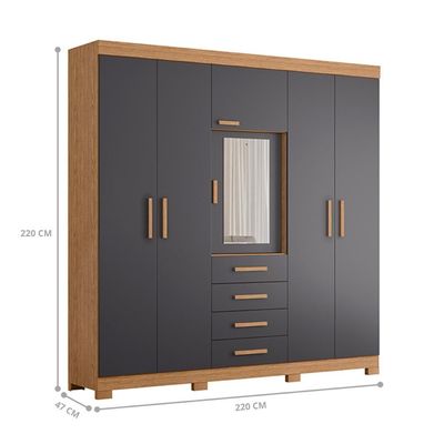 Conjunto Guarda Roupa E Cômoda Dubai Freijó Titanium