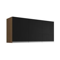 Armário Aéreo De Cozinha Andréia 120 Cm Com 3 Portas Amêndoa/Preto