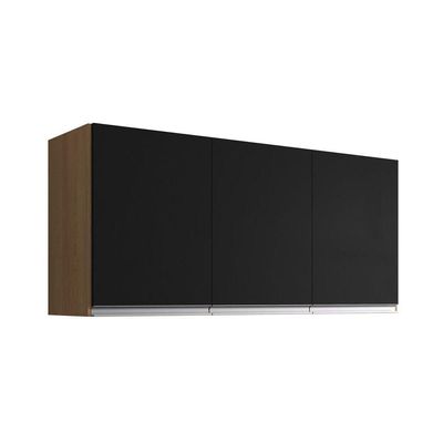 Armário Aéreo De Cozinha Andréia 120 Cm Com 3 Portas Amêndoa/Preto
