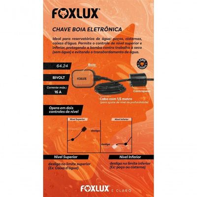 Chave Boia Elétrica Para Bomba D'agua 16a Bivolt Foxlux