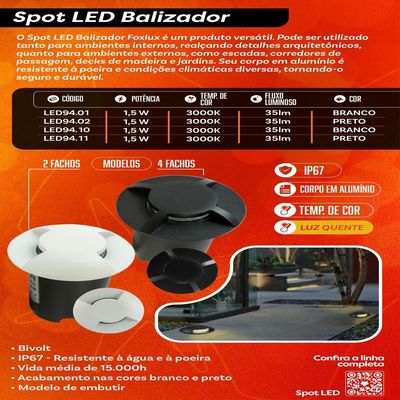 Kit 2 Spot Led Baliza 1,5w Bc 3000k 4 Fachos Foxlux