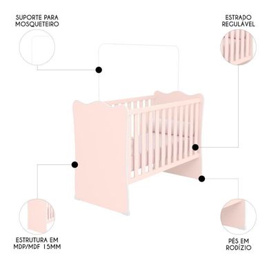 Berço Simples Certificado Pelo Inmetro Doce Sonho Rosa - Qmovi
