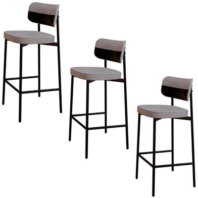 Banqueta Alta Bar Estofada Kit 3 Ella M25 Linho Cinza Cl-preto - Mpozenato