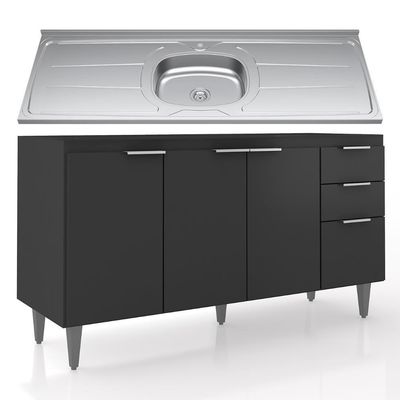 Balcão De Cozinha Com Pia Inox 150cm Pérola Z34 Preto - Mpozenato
