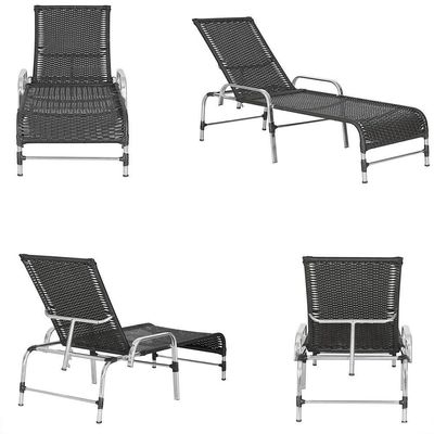 2 Espreguiçadeiras Catar E Mesa Para Piscina Jardim Varanda Preto