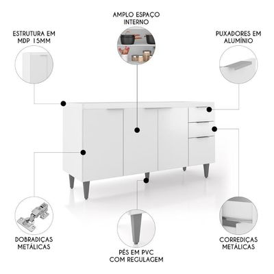 Balcão De Cozinha Com Pia Inox 150cm Pérola Z34 Branco - Mpozenato