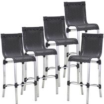 5 Banquetas Alta Haiti Alumínio Fibra Cozinha Balcão Edícula Preto