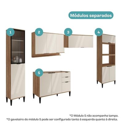 Armário De Cozinha Completa C Balcão Miami Metro Carraro Off White C Freijó