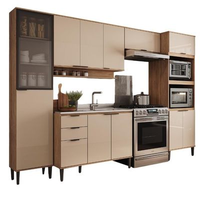 Armário De Cozinha Completa C Balcão Miami Metro Carraro Off White C Freijó