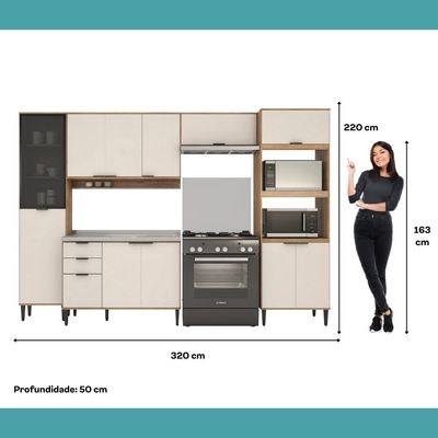 Armário De Cozinha Completa C Balcão Miami Metro Carraro Off White C Freijó