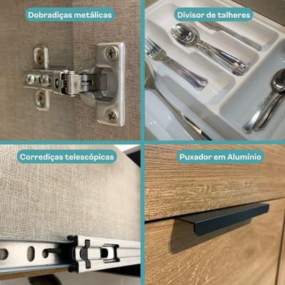 Armário De Cozinha Completa C Balcão Miami Metro Carraro Off White C Freijó