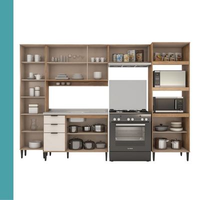 Armário De Cozinha Completa C Balcão Miami Metro Carraro Off White C Freijó
