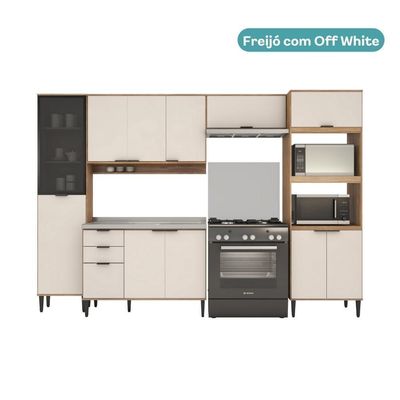 Armário De Cozinha Completa C Balcão Miami Metro Carraro Off White C Freijó