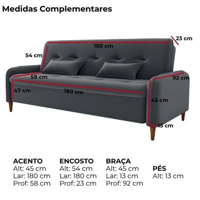 Sofa Cama 2 Lugares 206cm Donna Veludo E425 Milani Store Cinza