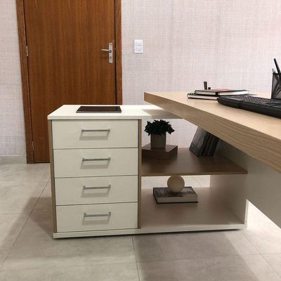 Mesa Para Escritório Diretor Grande 2 Portas 4 Gavetas Carvalho/branco