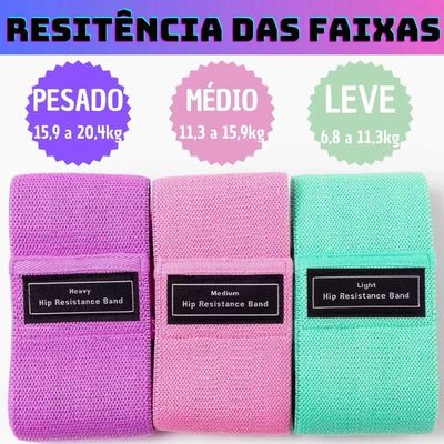 Kit 3 Faixas Elásticas De Exercício Hip Resistance Bands