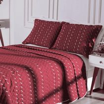 Cobre Leito Casal Padrão Heitor Bordado Hipercal 400 Fios 3 Peças - Vermelho Marsala