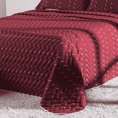 Cobre Leito Casal Padrão Heitor Bordado Hipercal 400 Fios 3 Peças - Vermelho Marsala