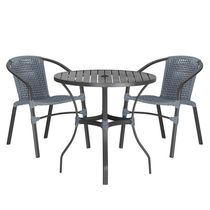 02 Cadeiras Floripa E Mesa Roma 80cm Preta Trama Original Prata