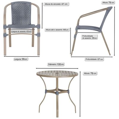 02 Cadeiras Floripa E Mesa Roma 100cm Fendi E Corda Nautica Prata