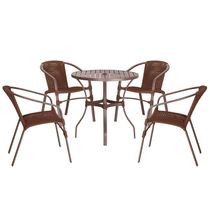 04 Cadeiras Floripa E Mesa Roma 80cm Marrom Trama Original Marrom
