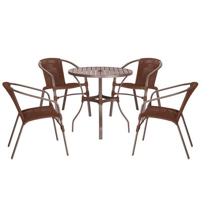 04 Cadeiras Floripa E Mesa Roma 80cm Marrom Trama Original Marrom