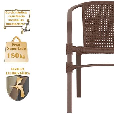 04 Cadeiras Floripa E Mesa Roma 80cm Marrom Trama Original Marrom