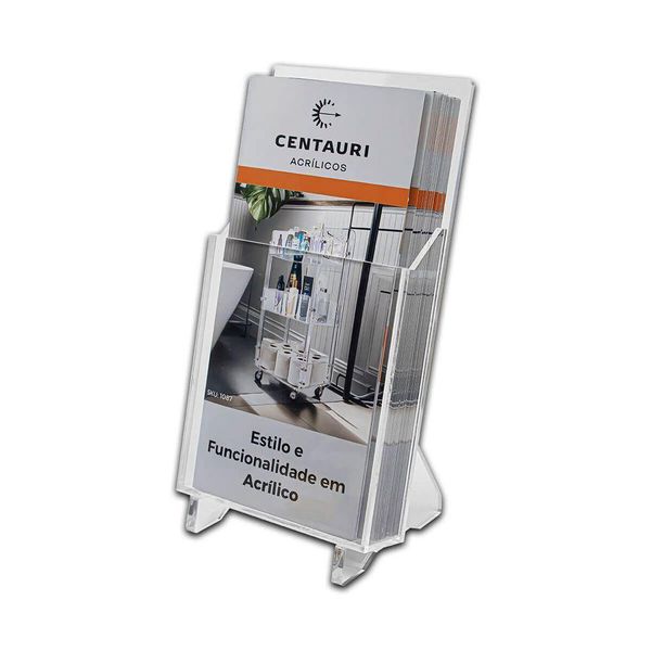 Display Expositor Acrílico Premium Porta Folders 10x20 Cm Mesa Qualidade Sofisticado Transparente