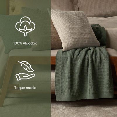 Manta Decorativa Para Sofá Tricot Golden 1,60m X 2,20m 100% Algodão Amêndoa