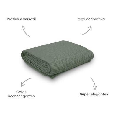 Manta Decorativa Para Sofá Tricot Golden 1,60m X 2,20m 100% Algodão Verde Sálvia