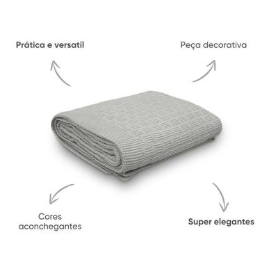 Manta Decorativa Para Sofá Tricot Golden 1,20m X 1,50m 100% Algodão Prata