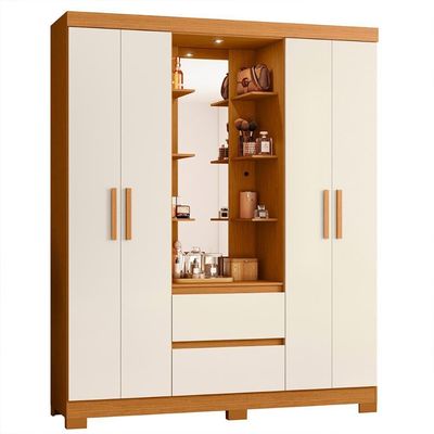 Guarda Roupa Olimpia 163cm 4 Portas Espelho Led 2 Gavetas Cinamomo off White
