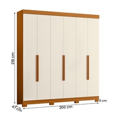 Guarda Roupa Vinci 200cm 6 Portas 3 Gavetas Com Pés Cinamomo off White