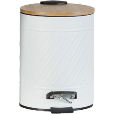 Lixeira Classic Aço Inox Tampa Em Bambu 5l 25x20x20cm Off White
